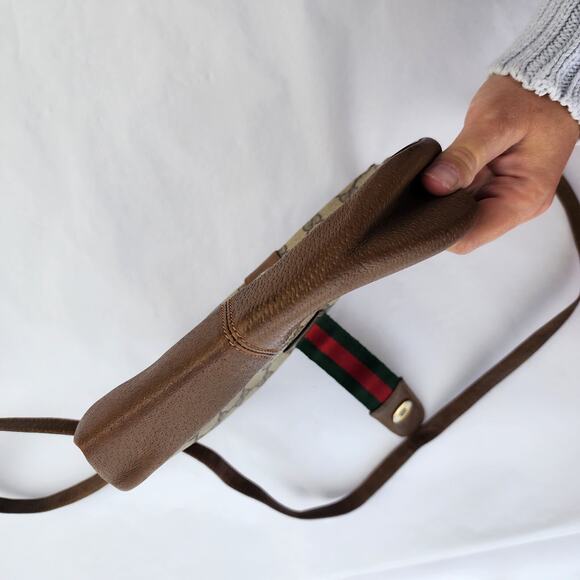 VINTAGE Gucci Ophidia GG Web Coated Canvas Clutch Tan Red Green Leather with COA - Picture 9 of 12